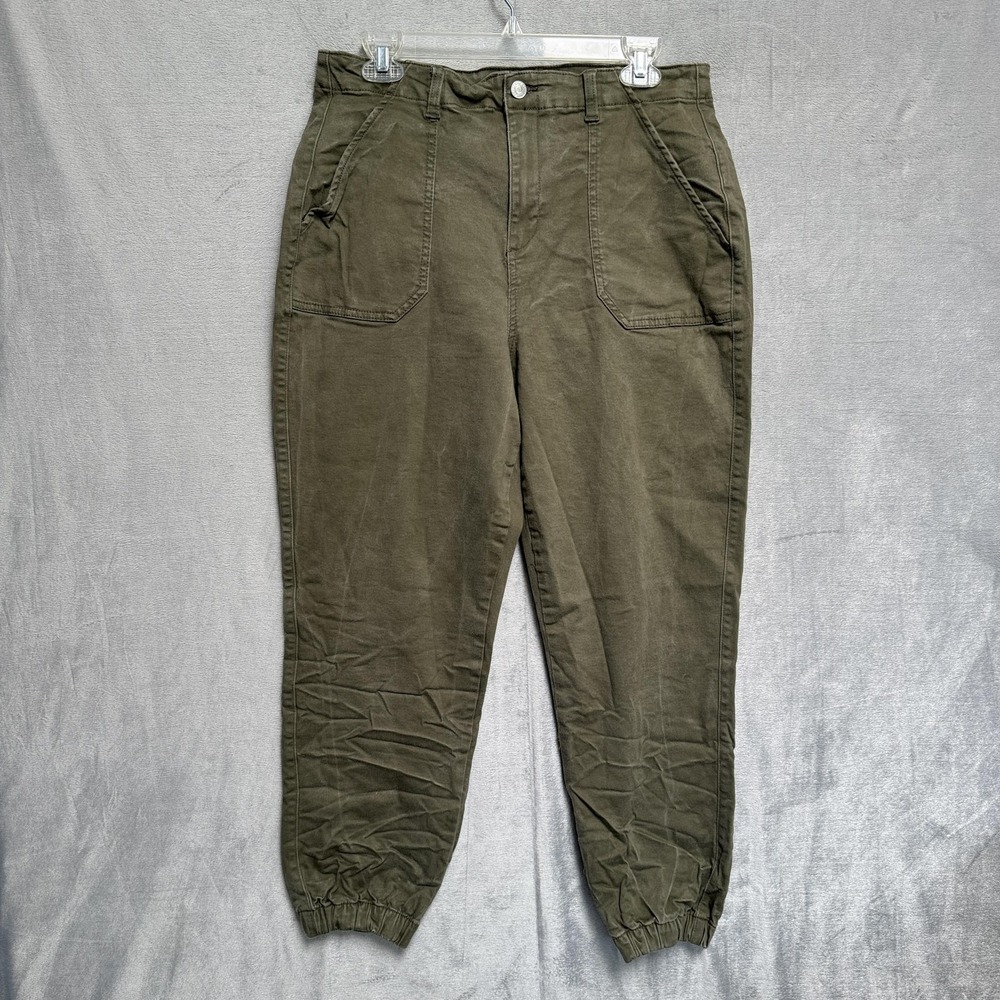 Primark Pants Womens 12 Green Cotton Twill Jogger Elastic Cuff Pockets‎ Relaxed